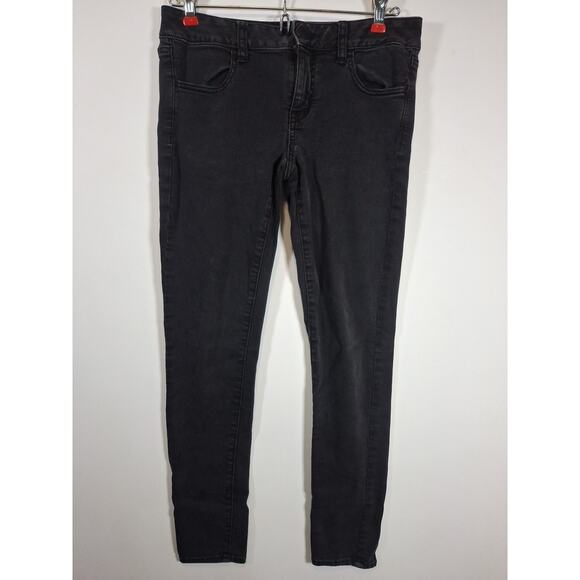 American Eagle Sz 4 Short High Rise Jeggings Black Denim The Dream Jean Stretch - Picture 1 of 5